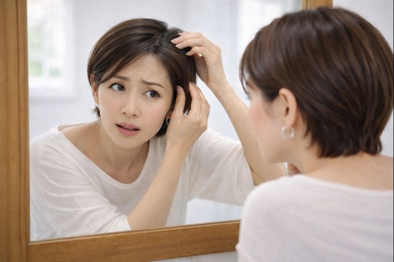 白髪の生え始めに悩む女性のイメージ